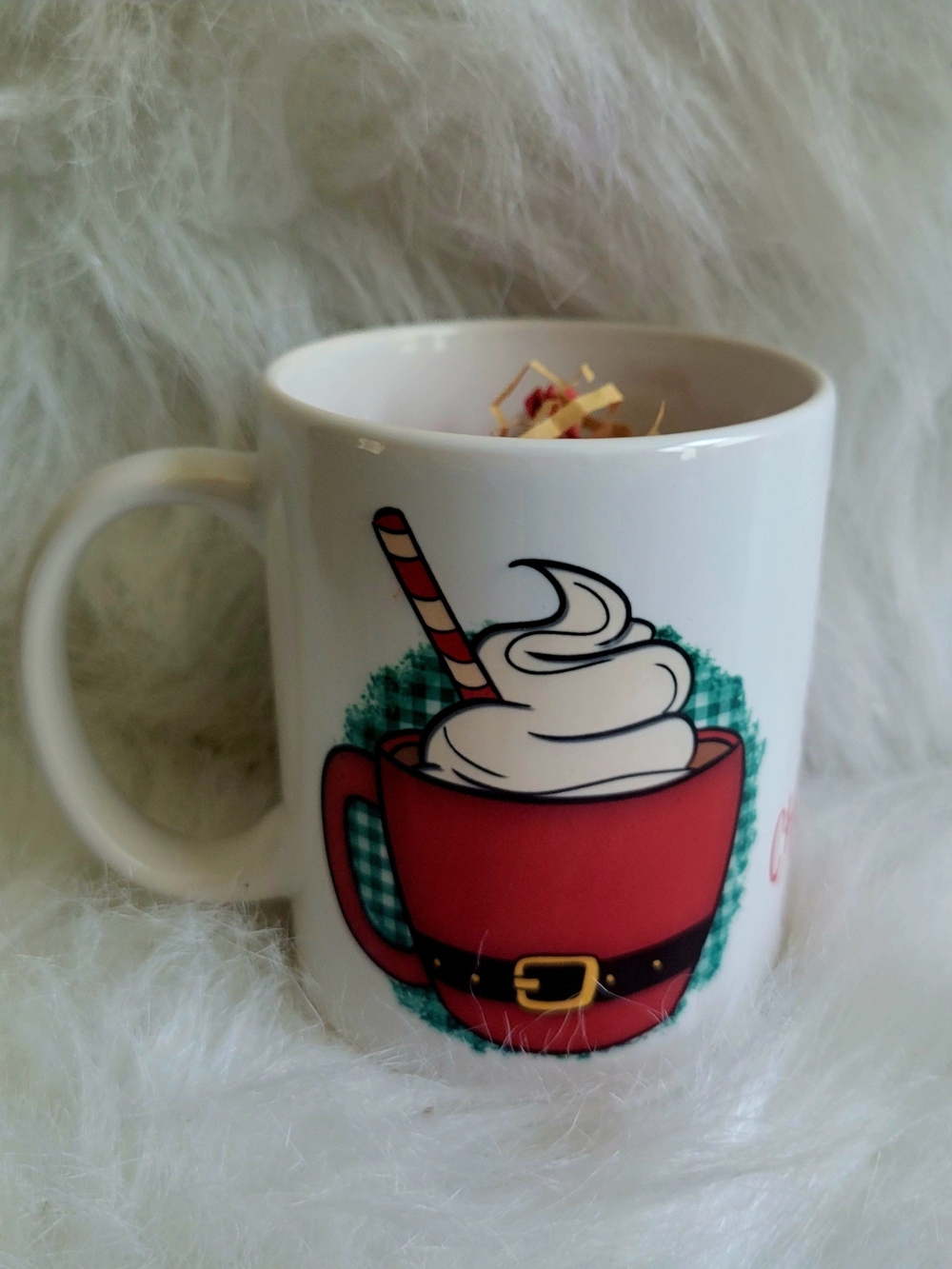 White Mug with Red Holiday Cup Illustration - Home Dining